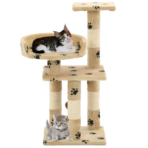 Cat Tree with Sisal Scratching Posts in Paw Prints and Beige 65cm - Little and Giant Explorers vidaXL