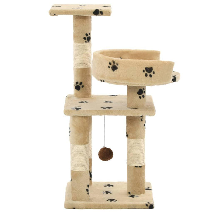 Cat Tree with Sisal Scratching Posts in Paw Prints and Beige 65cm - Little and Giant Explorers vidaXL