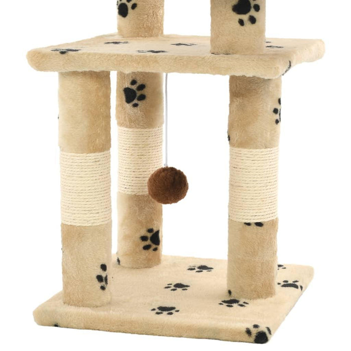 Cat Tree with Sisal Scratching Posts in Paw Prints and Beige 65cm - Little and Giant Explorers vidaXL