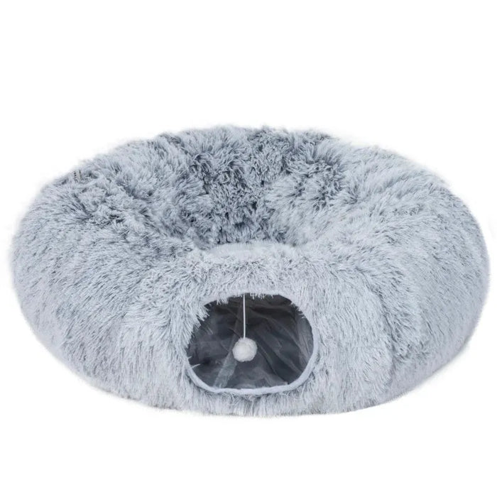 Cat Tunnel with Bed – Light Grey | Multi-Shape Cat Play Tunnel - Plush Fabric PAWHUT - Little and Giant Explorers PawHut