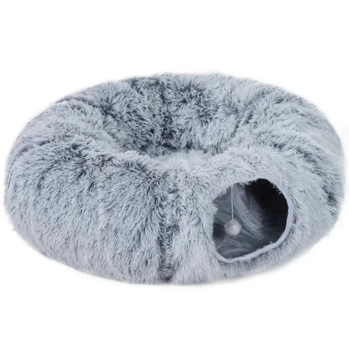 Cat Tunnel with Bed – Light Grey | Multi-Shape Cat Play Tunnel - Plush Fabric PAWHUT - Little and Giant Explorers PawHut