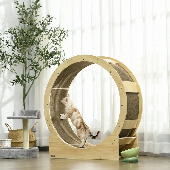 Cat Wheel Oak | Exercise Wheel with Built-In Brake System - Little and Giant Explorers PawHut