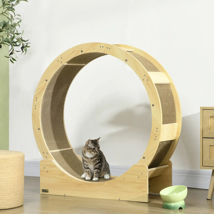 Cat Wheel Oak | Exercise Wheel with Built-In Brake System - Little and Giant Explorers PawHut