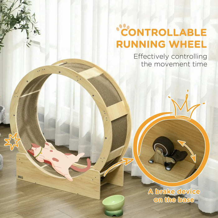Cat Wheel Oak | Exercise Wheel with Built-In Brake System - Little and Giant Explorers PawHut