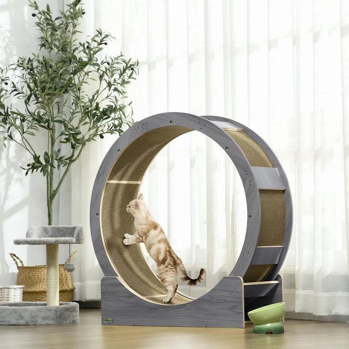 Cat Wheel with Brake and Scratching Pads in Grey - Little and Giant Explorers PawHut