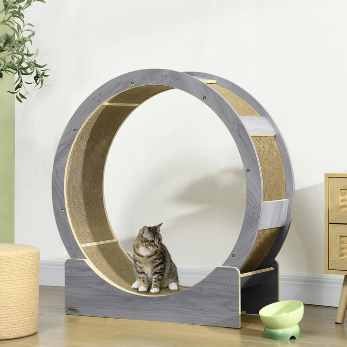 Cat Wheel with Brake and Scratching Pads in Grey - Little and Giant Explorers PawHut