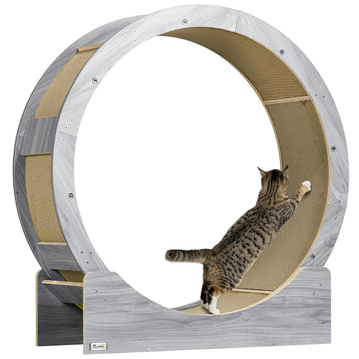 Cat Wheel with Brake and Scratching Pads in Grey - Little and Giant Explorers PawHut