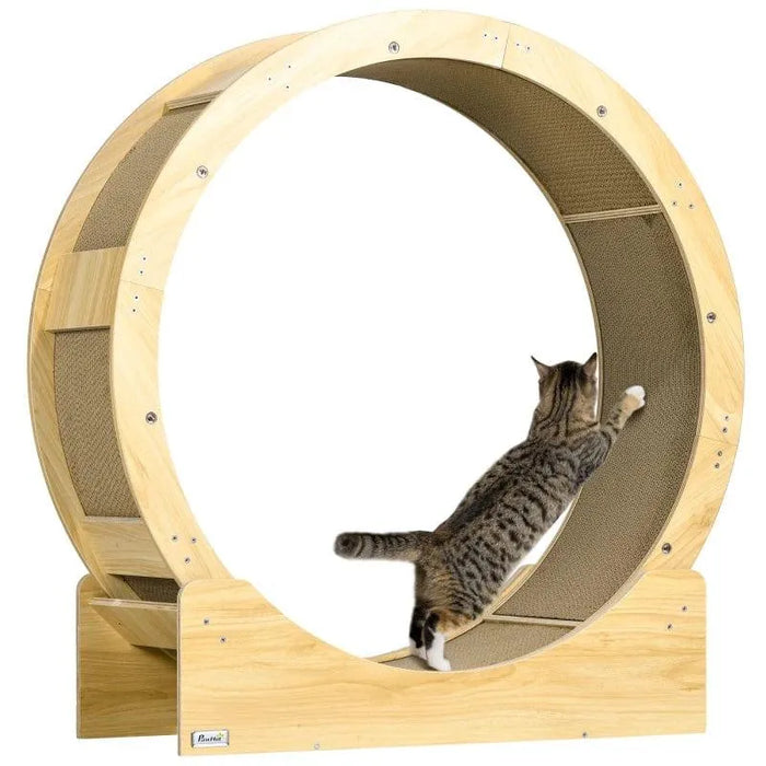 Cat Wheel with Brake and Scratching Pads in Oak - Little and Giant Explorers PawHut