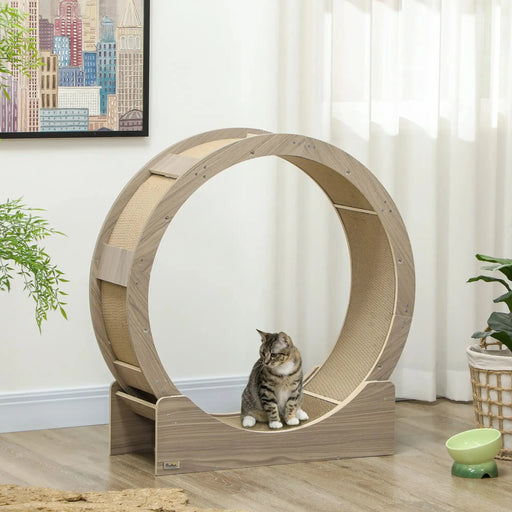 Cat Wheel with Brake and Scratching Pads in Walnut Brown - Little and Giant Explorers PawHut