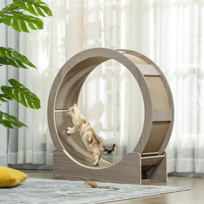 Cat Wheel with Brake and Scratching Pads in Walnut Brown - Little and Giant Explorers PawHut