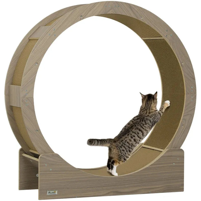 Cat Wheel with Brake and Scratching Pads in Walnut Brown - Little and Giant Explorers PawHut