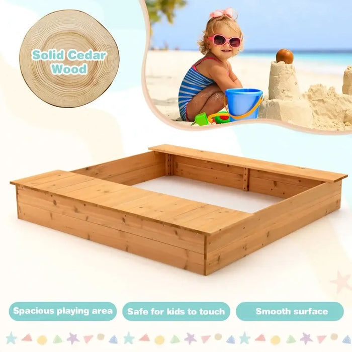 Cedar Wood Kids Sandbox with Benches and Storage Boxes | Bottomless Design COSTWAY - Little and Giant Explorers Costway