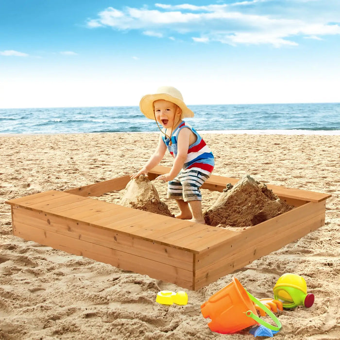 Cedar Wood Kids Sandbox with Benches and Storage Boxes | Bottomless Design COSTWAY - Little and Giant Explorers Costway