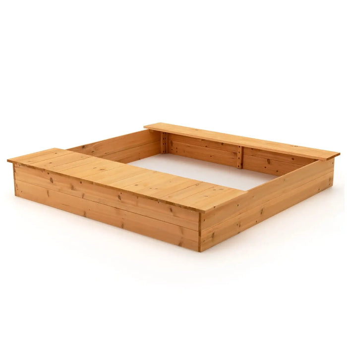 Cedar Wood Kids Sandbox with Benches and Storage Boxes | Bottomless Design COSTWAY - Little and Giant Explorers Costway