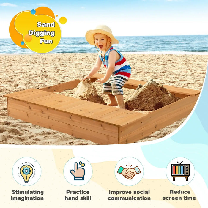Cedar Wood Kids Sandbox with Benches and Storage Boxes | Bottomless Design COSTWAY - Little and Giant Explorers Costway