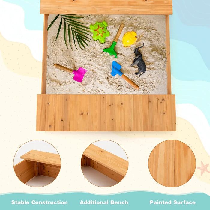 Cedar Wood Kids Sandbox with Benches and Storage Boxes | Bottomless Design COSTWAY - Little and Giant Explorers Costway