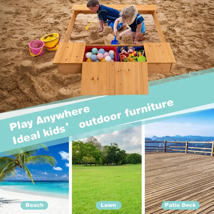 Cedar Wood Kids Sandbox with Benches and Storage Boxes | Bottomless Design COSTWAY - Little and Giant Explorers Costway
