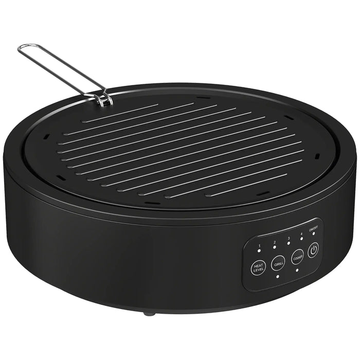 Black round electric ceramic hob and grill with infrared heating and touch controls