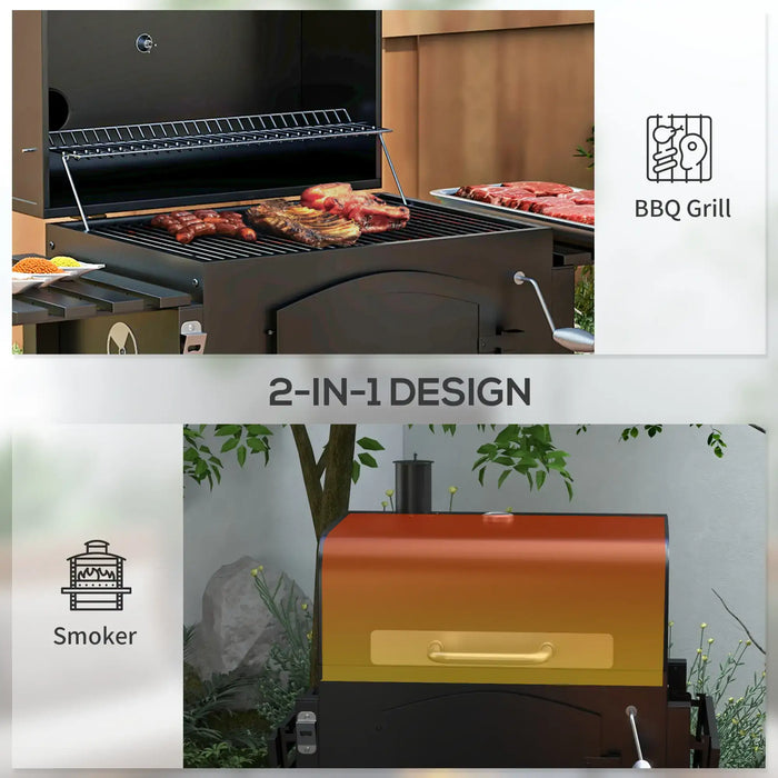 Charcoal Barbecue Grill and Smoker with Shelves - Little and Giant Explorers Outsunny