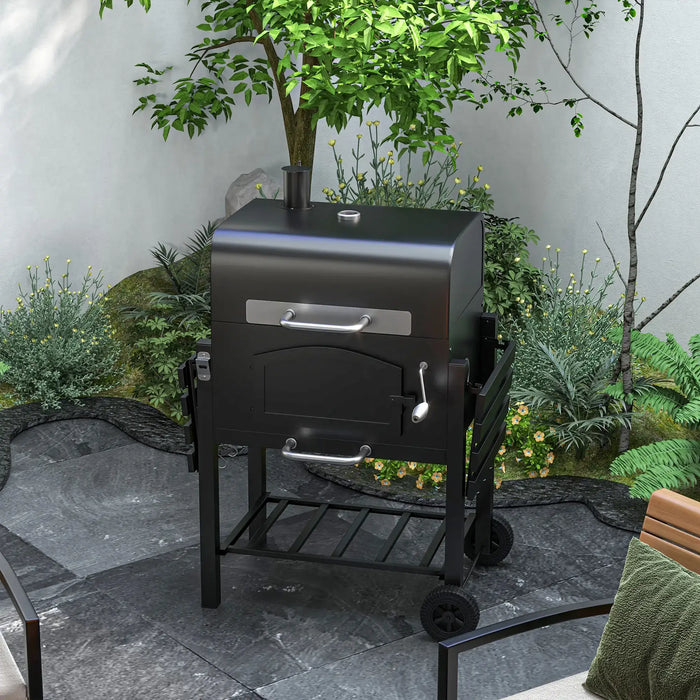 Charcoal Barbecue Grill and Smoker with Shelves - Little and Giant Explorers Outsunny