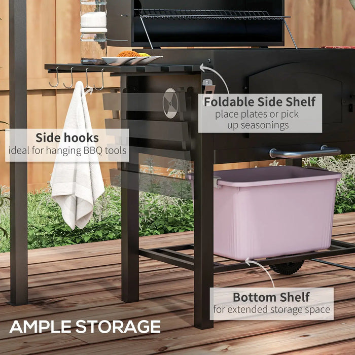 Charcoal Barbecue Grill and Smoker with Shelves - Little and Giant Explorers Outsunny
