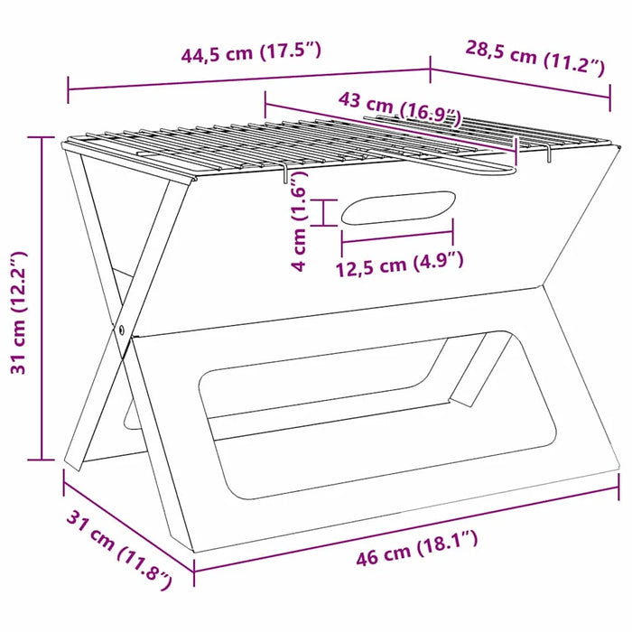 Charcoal Grill – Foldable Portable BBQ | 46cm Black Carbon Steel Outdoor Grill VIDAXL - Little and Giant Explorers vidaXL