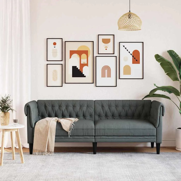 Chesterfield Sofa with Rolled Arms – Dark Grey Fabric | Argyle Pattern - Deep Button Tufting VIDAXL - Little and Giant Explorers