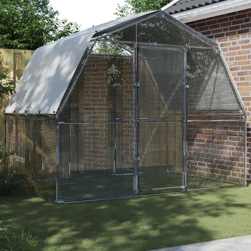 Chicken Cage with Roof and Door in Silver Galvanised Steel (285 x 195 x 230cm) - Little and Giant Explorers vidaXL