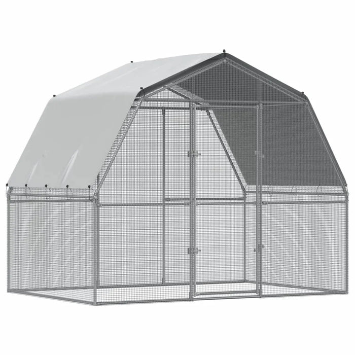 Chicken Cage with Roof and Door in Silver Galvanised Steel (285 x 195 x 230cm) - Little and Giant Explorers vidaXL