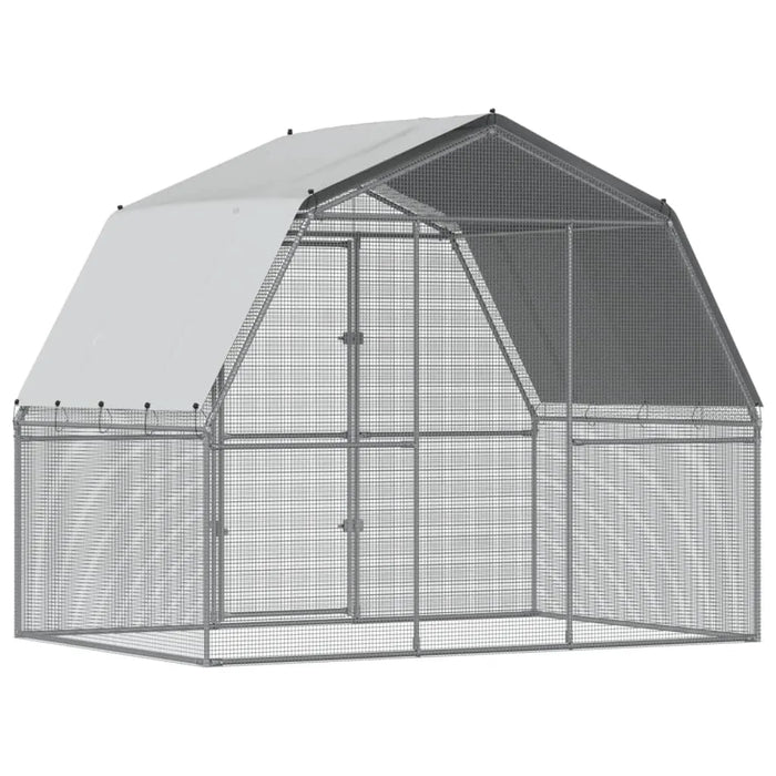 Chicken Cage with Roof and Door in Silver Galvanised Steel (285 x 195 x 230cm) - Little and Giant Explorers vidaXL