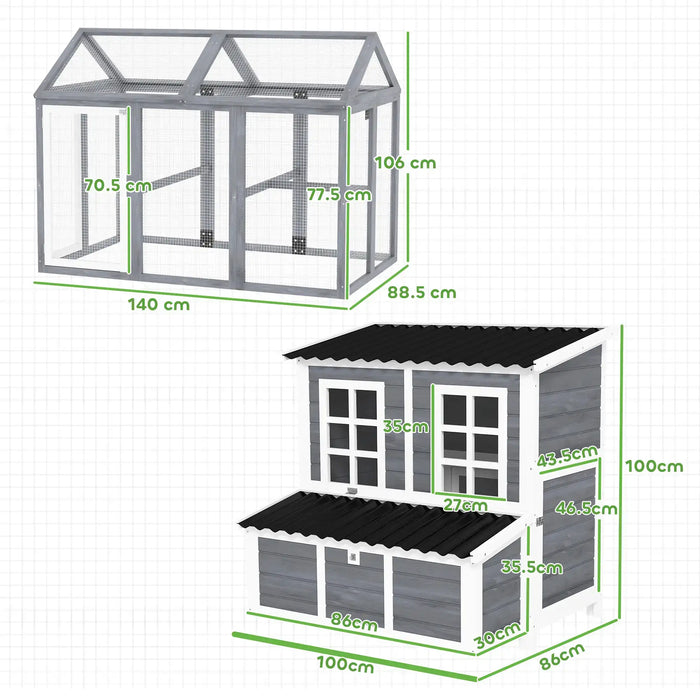 2-Piece Wooden Chicken Coop and Run Set and Nesting Box - Little and Giant Explorers PawHut