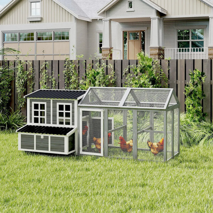 2-Piece Wooden Chicken Coop and Run Set and Nesting Box - Little and Giant Explorers PawHut