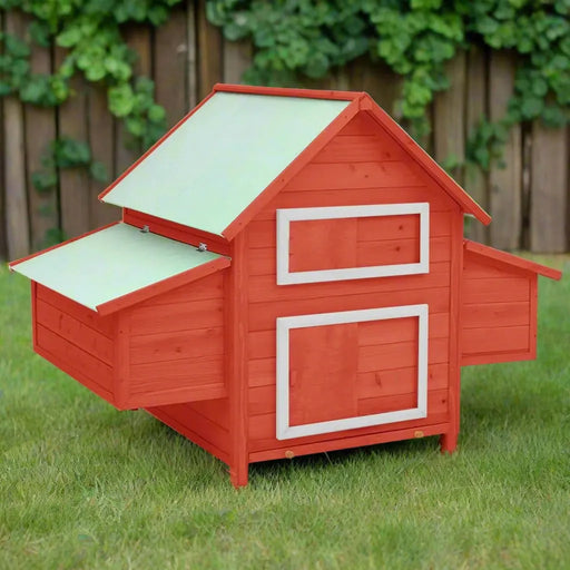 Chicken Coop in Red and White and Solid Firwood (152 x 96 x 110cm) - Little and Giant Explorers vidaXL