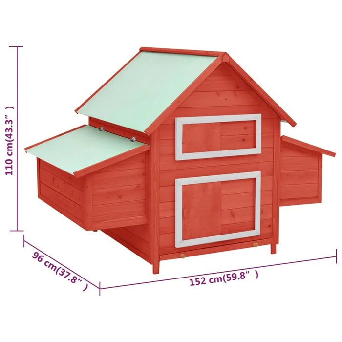 Chicken Coop in Red and White and Solid Firwood (152 x 96 x 110cm) - Little and Giant Explorers vidaXL