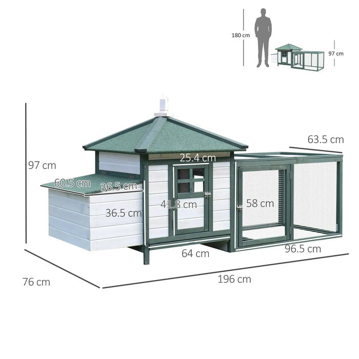 Chicken Coop Small Animal Pet Cage with Nesting Box (196 x 76 x 97cm) - Little and Giant Explorers PawHut