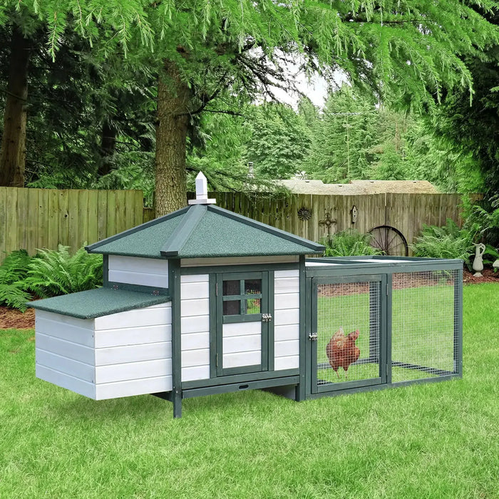 Chicken Coop Small Animal Pet Cage with Nesting Box (196 x 76 x 97cm) - Little and Giant Explorers PawHut