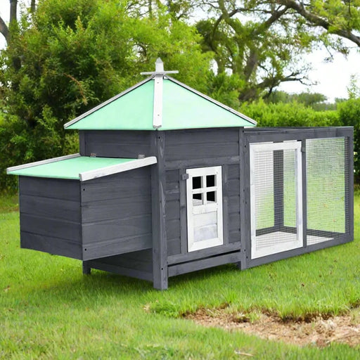 Chicken Coop with Nest Box in Grey and Solid Firwood (190 x 72 x 102cm) - Little and Giant Explorers vidaXL