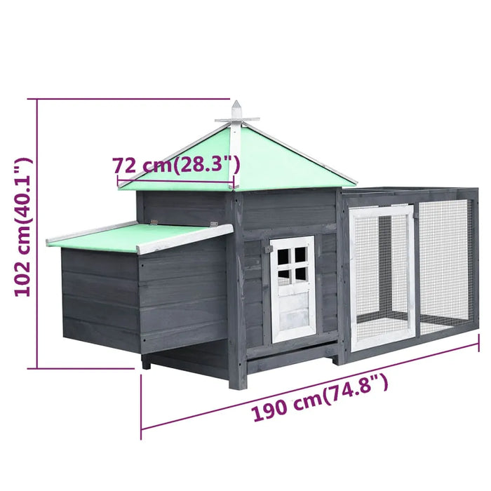 Chicken Coop with Nest Box in Grey and Solid Firwood (190 x 72 x 102cm) - Little and Giant Explorers vidaXL