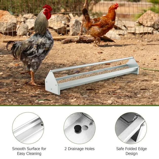 Chicken Feeding Trough with Crossbar and Drainage Holes 15 L - Little and Giant Explorers Costway