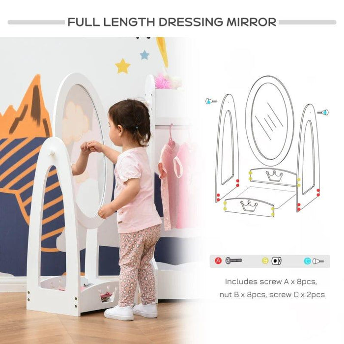 Child's Free Standing Full Length Dressing Mirror with Storage Shelf - Little and Giant Explorers HOMCOM