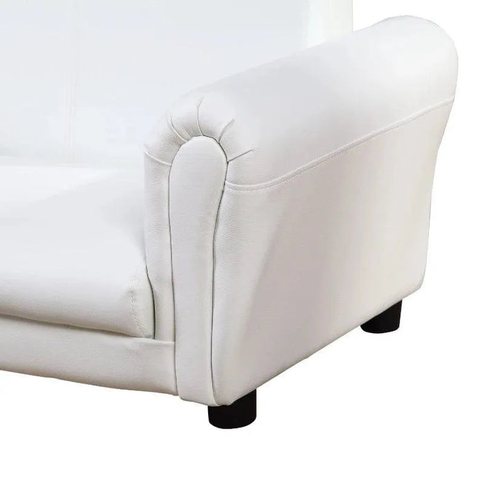 White children’s 2-seater sofa armrest with soft upholstery and black legs