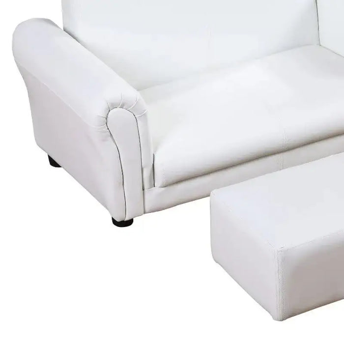 Children's white 2-seater sofa set with matching footstool, modern design