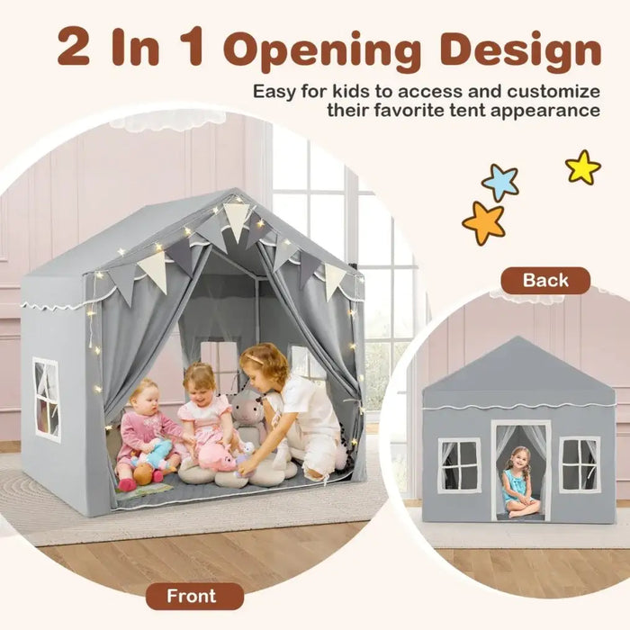 Play Tent Grey Dual-Entry | Two-Door Design with Star Lights - Little and Giant Explorers Costway