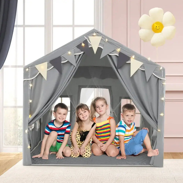 Play Tent Grey Dual-Entry | Two-Door Design with Star Lights - Little and Giant Explorers Costway