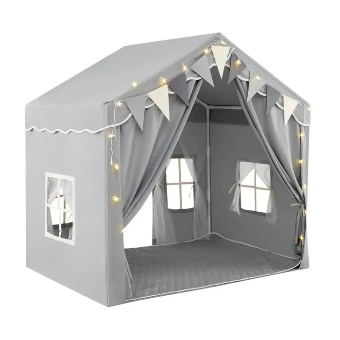 Play Tent Grey Dual-Entry | Two-Door Design with Star Lights - Little and Giant Explorers Costway
