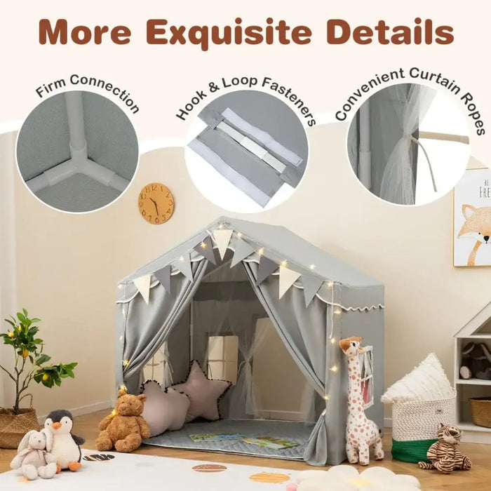 Play Tent Grey Dual-Entry | Two-Door Design with Star Lights - Little and Giant Explorers Costway