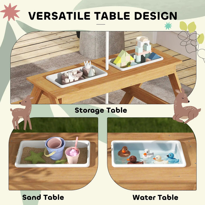 Kids Picnic Table with Sand and Water Table and Umbrella - Little and Giant Explorers AIYAPLAY