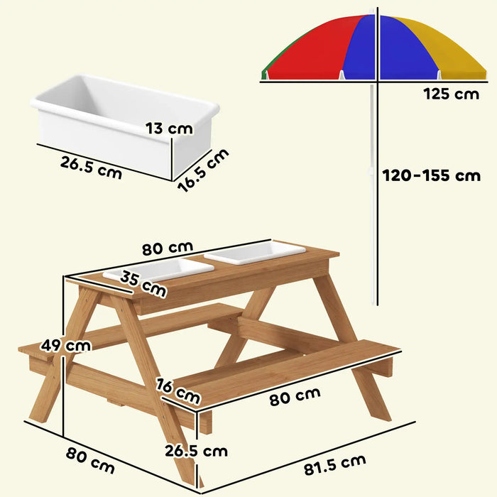 Kids Picnic Table with Sand and Water Table and Umbrella - Little and Giant Explorers AIYAPLAY