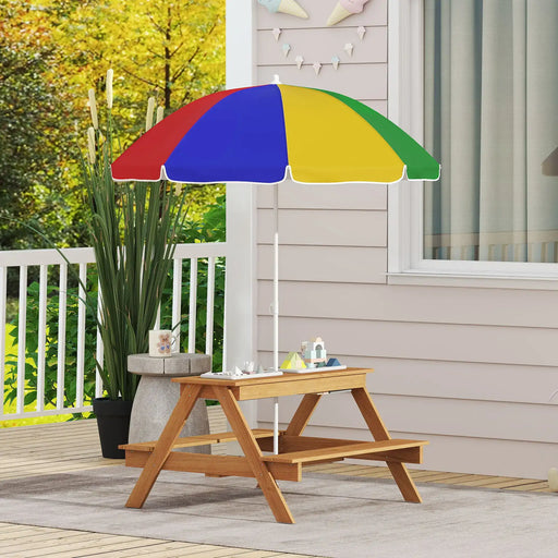 Kids Picnic Table with Sand and Water Table and Umbrella - Little and Giant Explorers AIYAPLAY