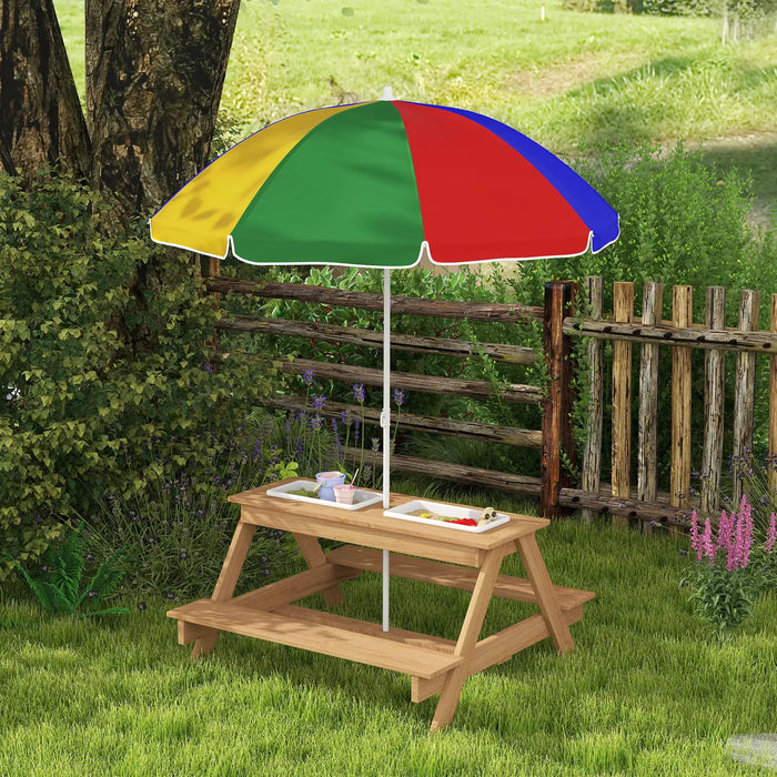 Kids Picnic Table with Sand and Water Table and Umbrella - Little and Giant Explorers AIYAPLAY
